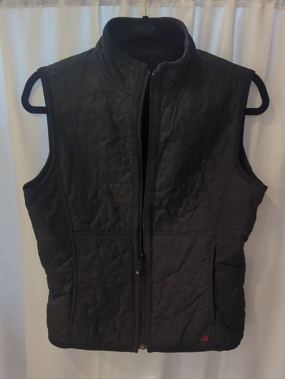 Woolrich Black Quilted Floral-Pattern Vest Flleced Lined